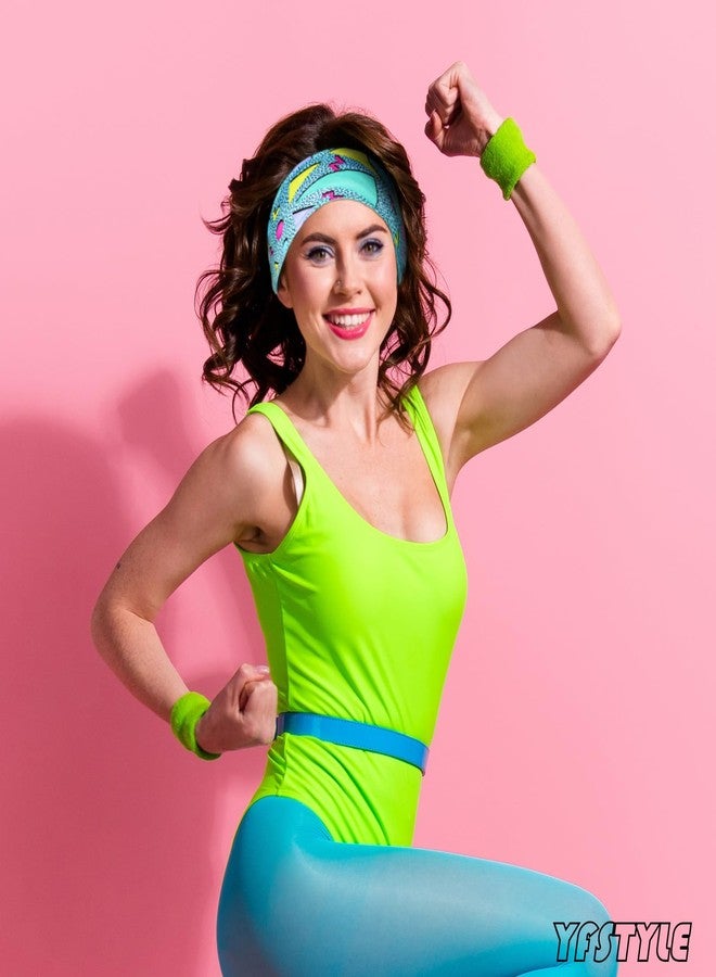 yfstyle 80s 90s Headbands 80s 90s Accessories for Glow Party Retro Print Travel Party Sweatbands Yoga Running Fitness Hair Bands 4Pcs - Image 4